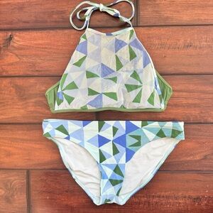 Aerie Women’s Geometric Green and Blue Strappy Bikini